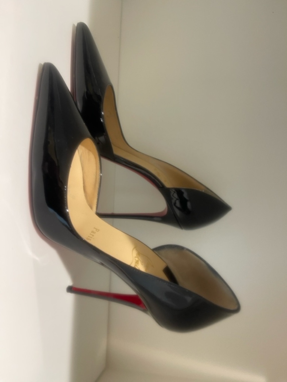 Christian Louboutin Black Patent Pointed-Toe Pumps with Red Heels